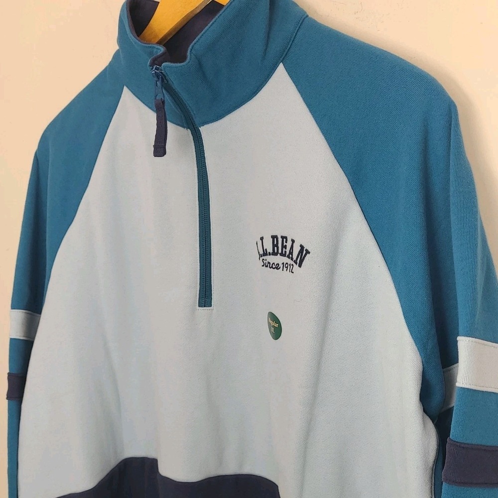 NWT LL Bean Quarter Zip Womens XL Pullover Colorblock Baby Blue Navy Sweatshirt - Picture 3 of 7